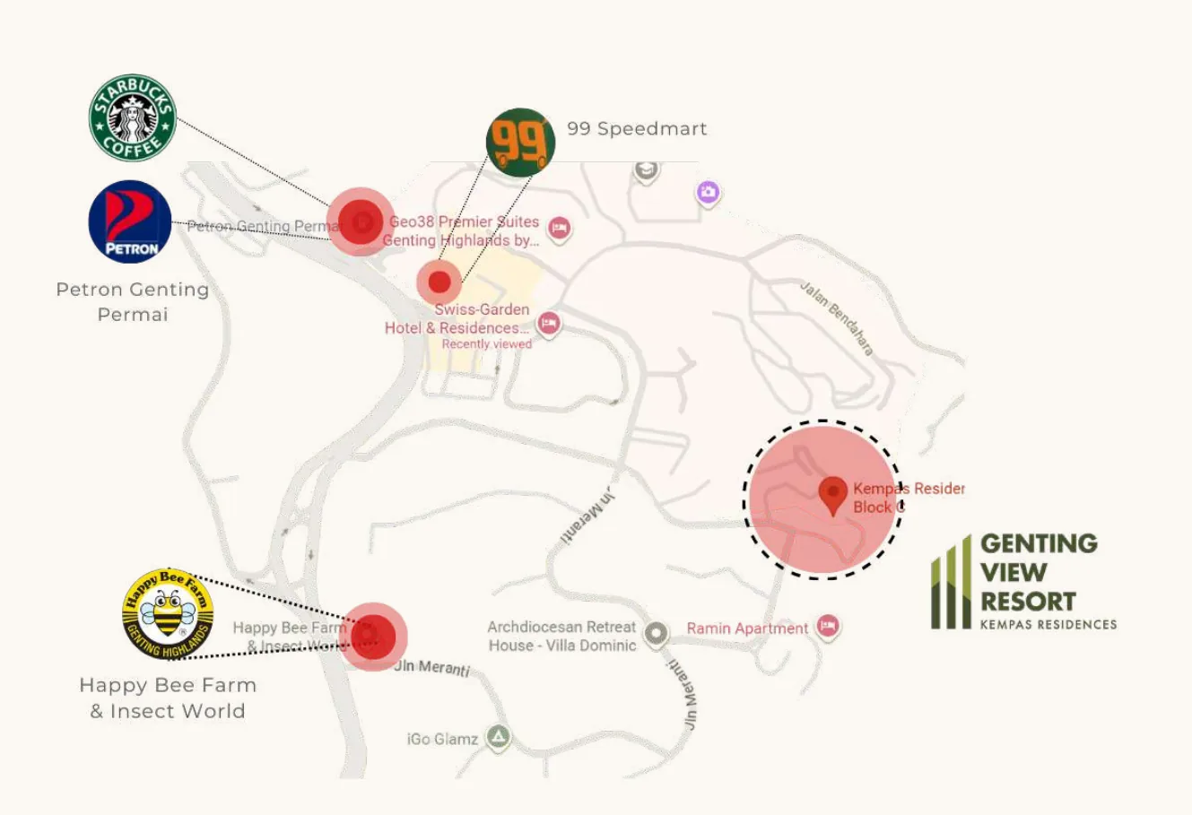 Map of the Genting Permai area with Kempas Residences Block C marked and nearby amenities