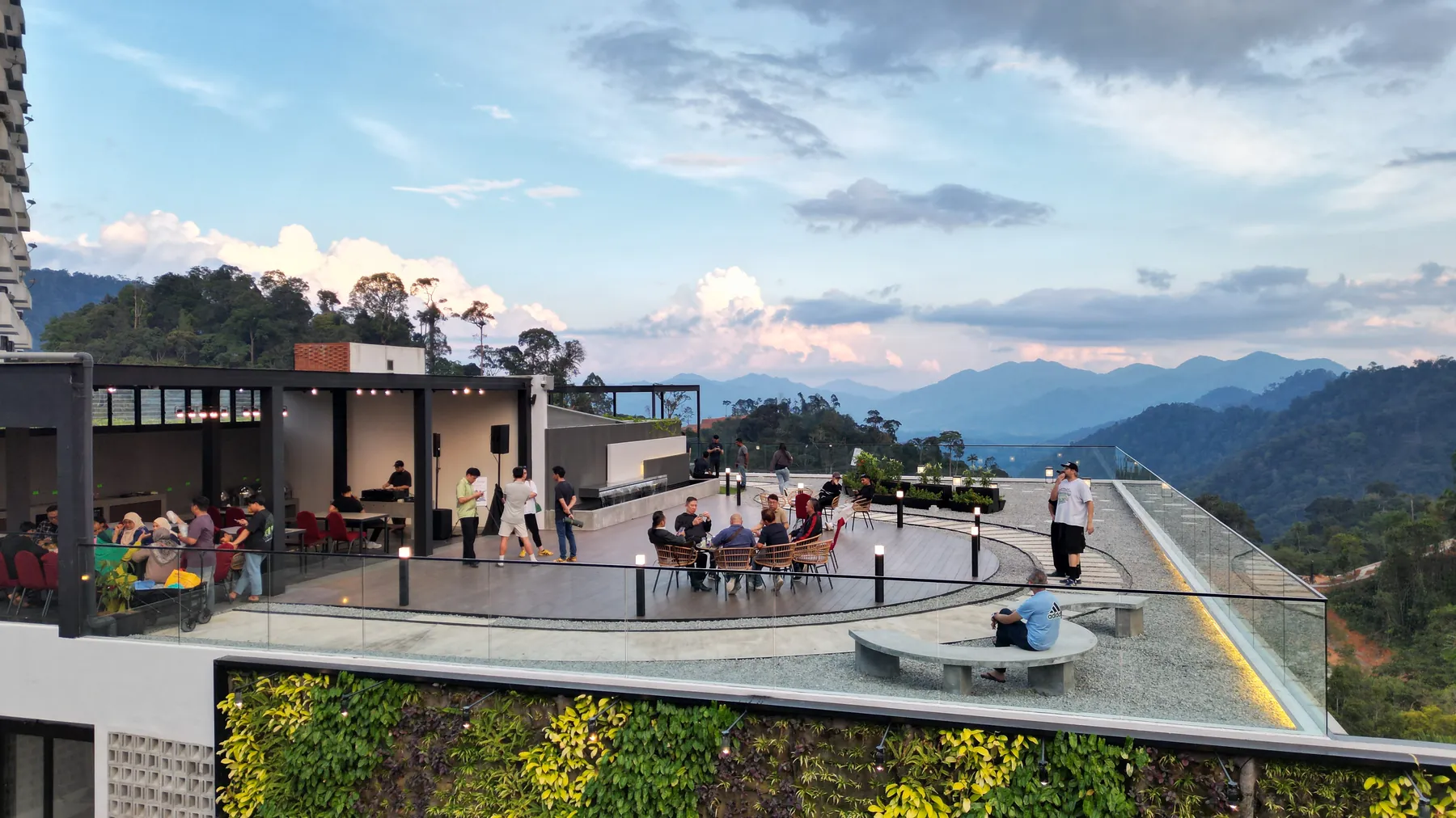 Roof terrace looking towards the Genting range