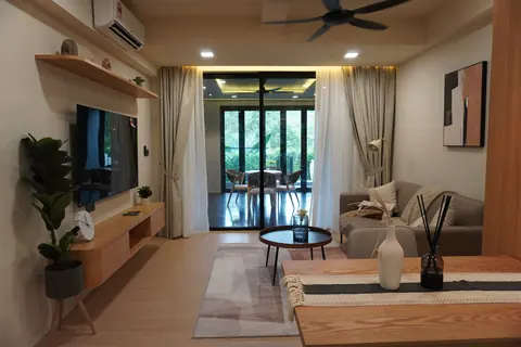 Living and dining area of a furnished unit