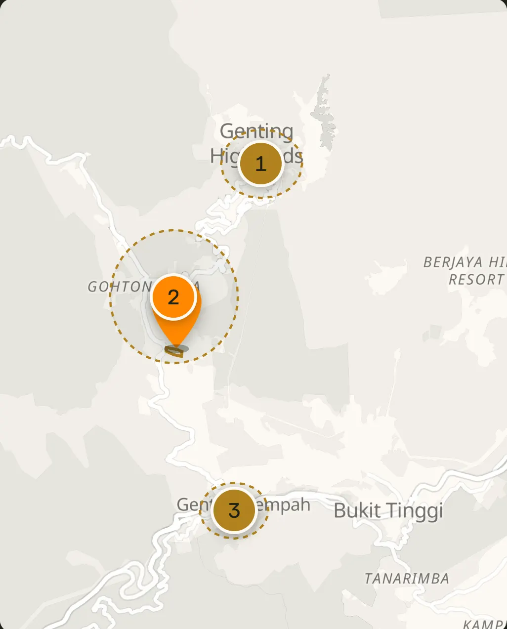 Map of Genting Highlands from the resort at the top to the Karak Expressway at the foot, with Kempas Residences Block C marked midhill